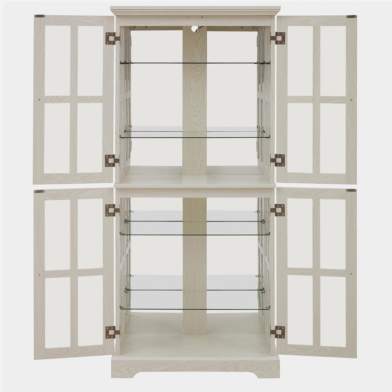 Vitrine Curio, vitrine antique avec portes en verre Tablettes réglables pour objets de collection Étalage rétro à quatre portes pour la maison ou le bureau Vitrine antique E26 ampoule incluse