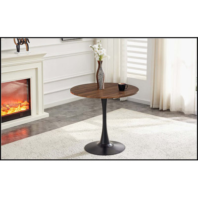 Round Dining Table, 31.5" Circle Tulip Table With Thickened Tabletop & Metal Pedestal, Mid Century Modern Bistro Table For Kitchen, Small Places, Living Room, Cafe (Faux Walnut)