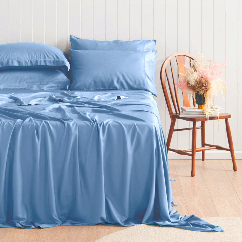 Ensemble de draps 6 pièces en rayonne de qualité supérieure - doux et respirant, Bleu ciel