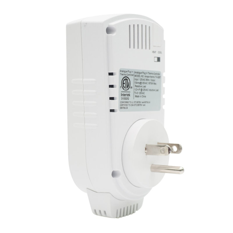 White Analog Plug-In Thermostat for Heating and Cooling