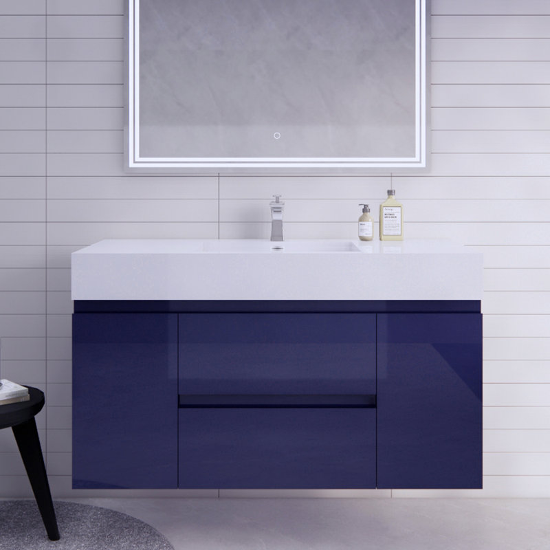Ensemble de meuble-lavabo mural simple 47 po Babajide, Bleu nuit ultrabrillant