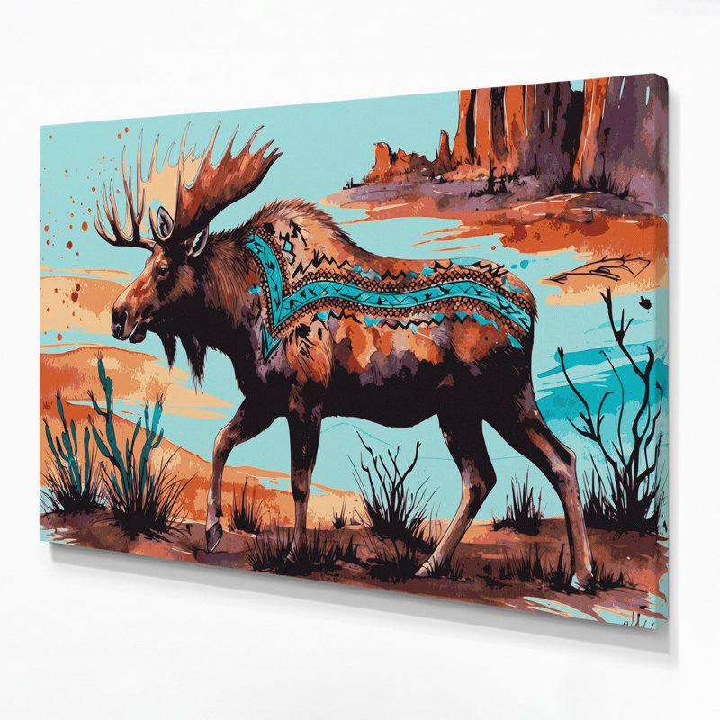 «Southwestern Animals Moose 40», art mural sur toile bleue, H 20 po x l 24 po