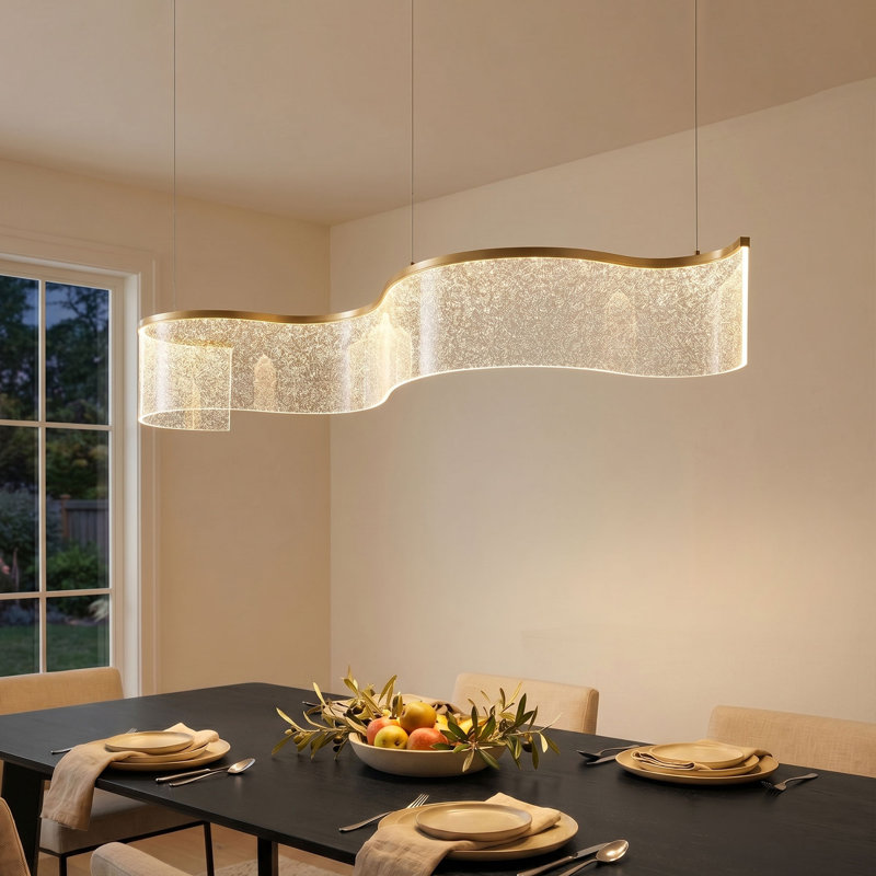 48" Modern Gold Integrated LED Wave Linear Chandelier with Acrylic Shade