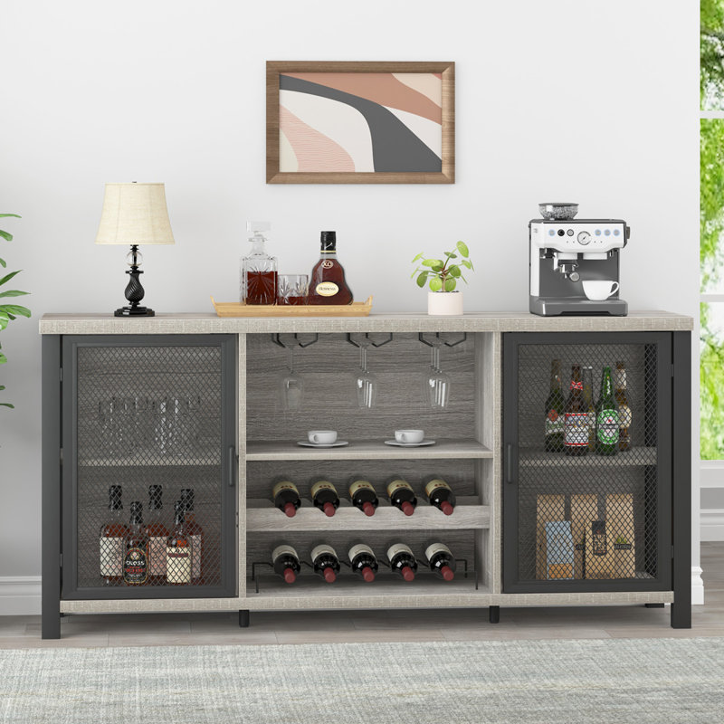 55'' Bar Cabinet, Light Gray Oak/Black