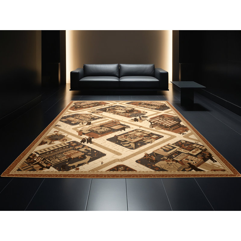 Tapis patchwork traditionnel lavable à la machine brun clair Warleigh, 8 x 12