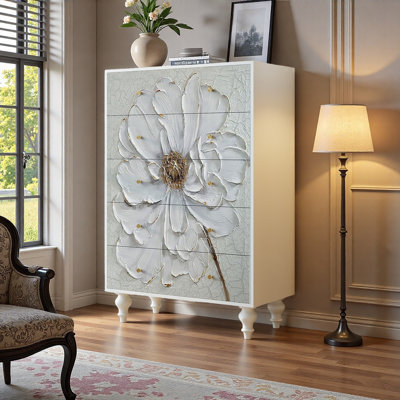 Commode de rangement décorative en bois massif avec 5 tiroirs