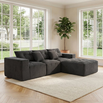 3-Seater L-Shaped Modular Sofa With Movable Footrest