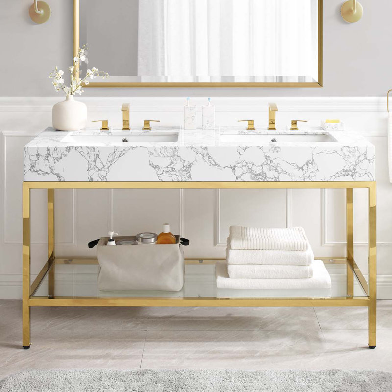 Kingsley 60" Stainless Steel Bathroom Vanity, Gold