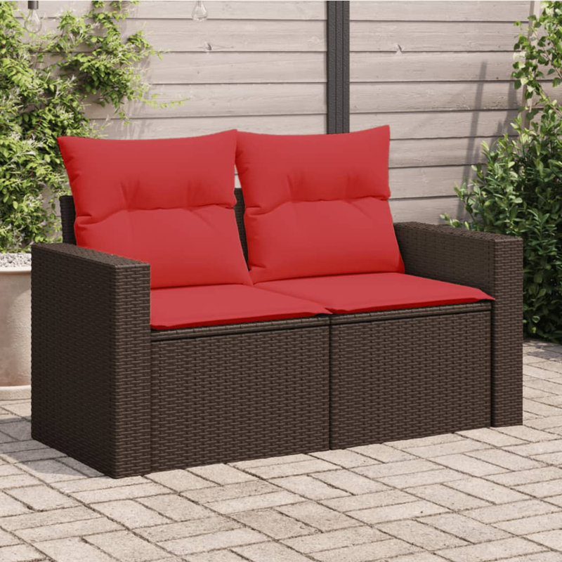 Canapé de patio en rotin noir 2 places Ebern Designs, Red