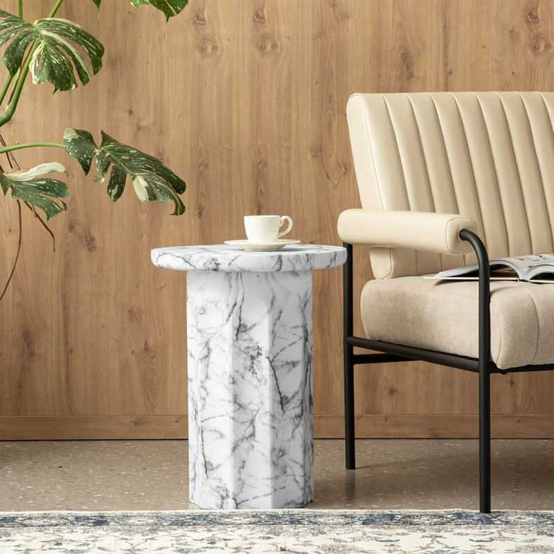 White Marble Round Three-Leg Accent Table