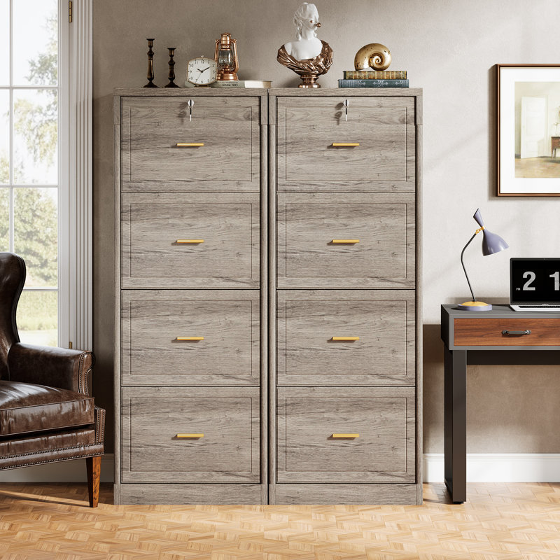 4-drawer Vertical File Cabinet Set Of 2, Office Storage Cabinet With Lock, Adjustable Hanging Bars, 51.2'' H X 17.7'' W X 22.8'' L