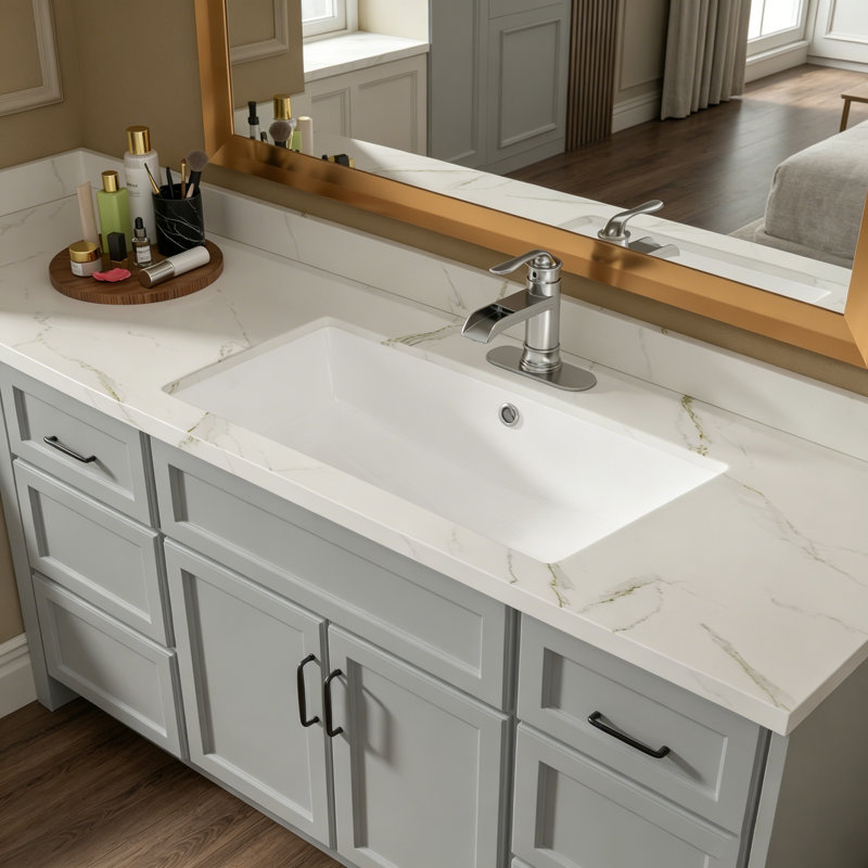 Lavabo de salle de bain rectangulaire encastré en céramique blanche 28 "x 14" avec trop-plein