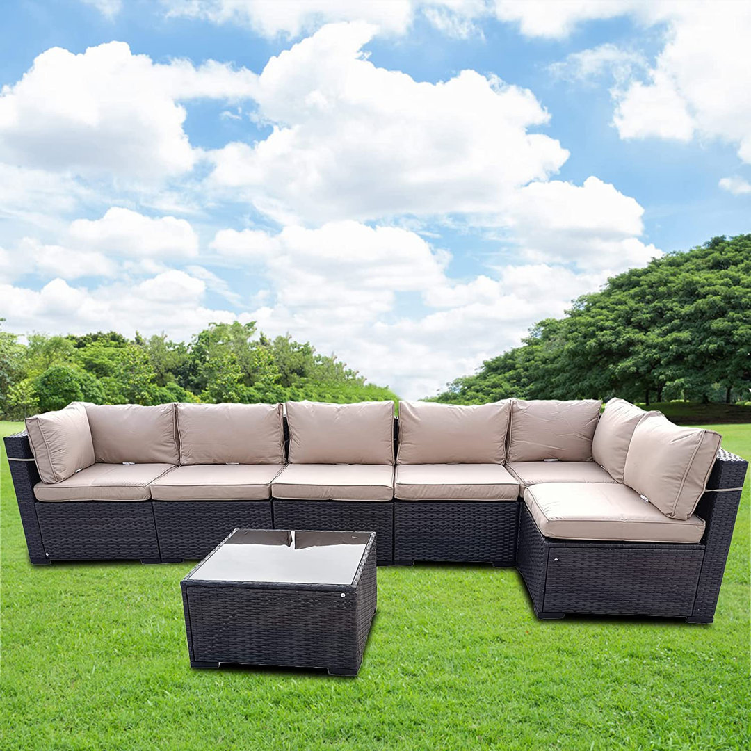 6-Sitzer Lounge-Set Leggat aus Rattan mit Polster