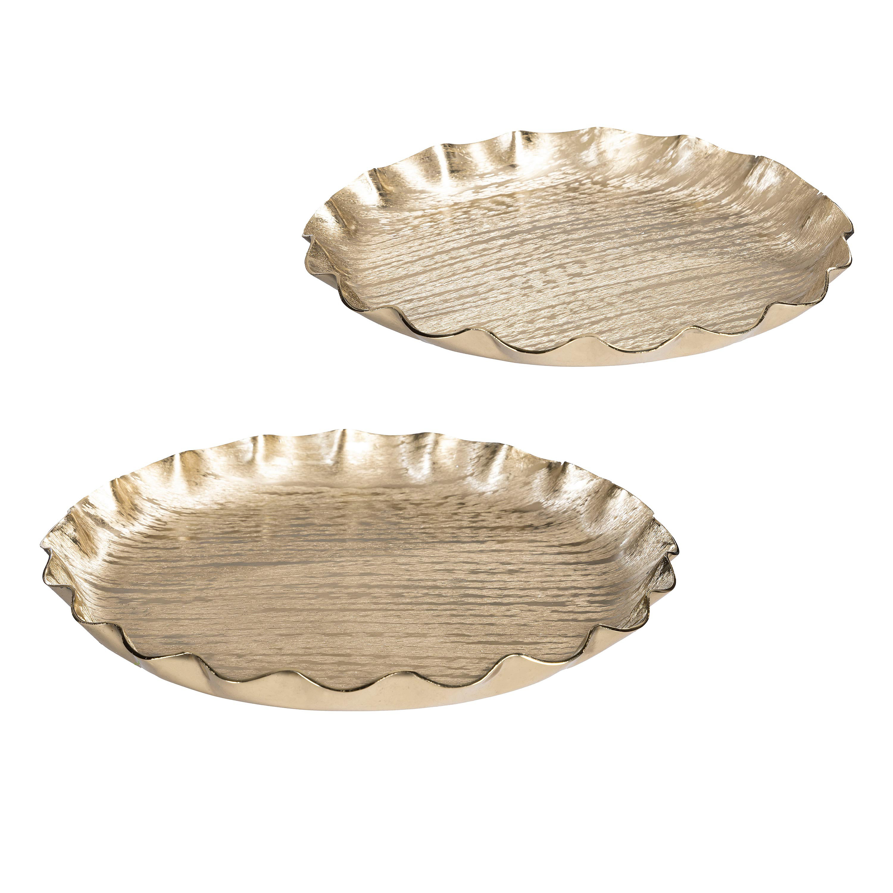 Mercer41 Gold Ruffled Edge Metal Seving Platter, Set of 2 | Wayfair