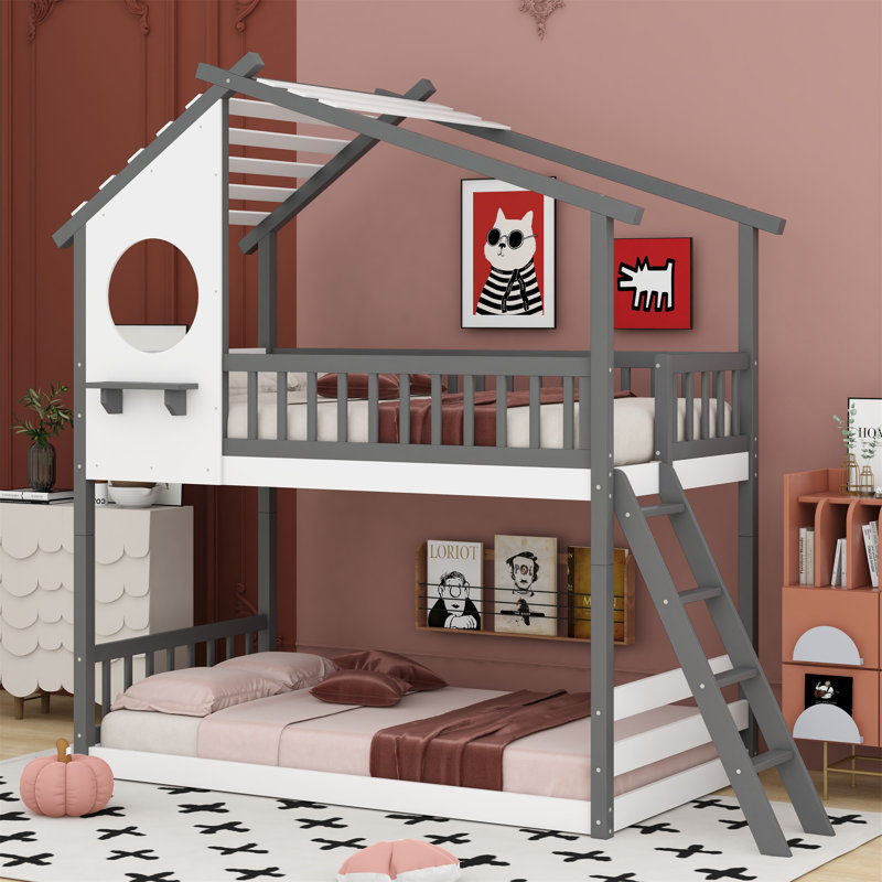 Jacklyn Kids Twin Over Twin Bunk Bed, Gray