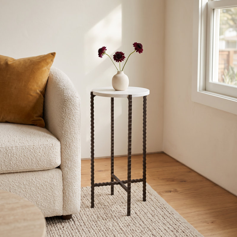 Lia Plant Stand, White Marble/Black