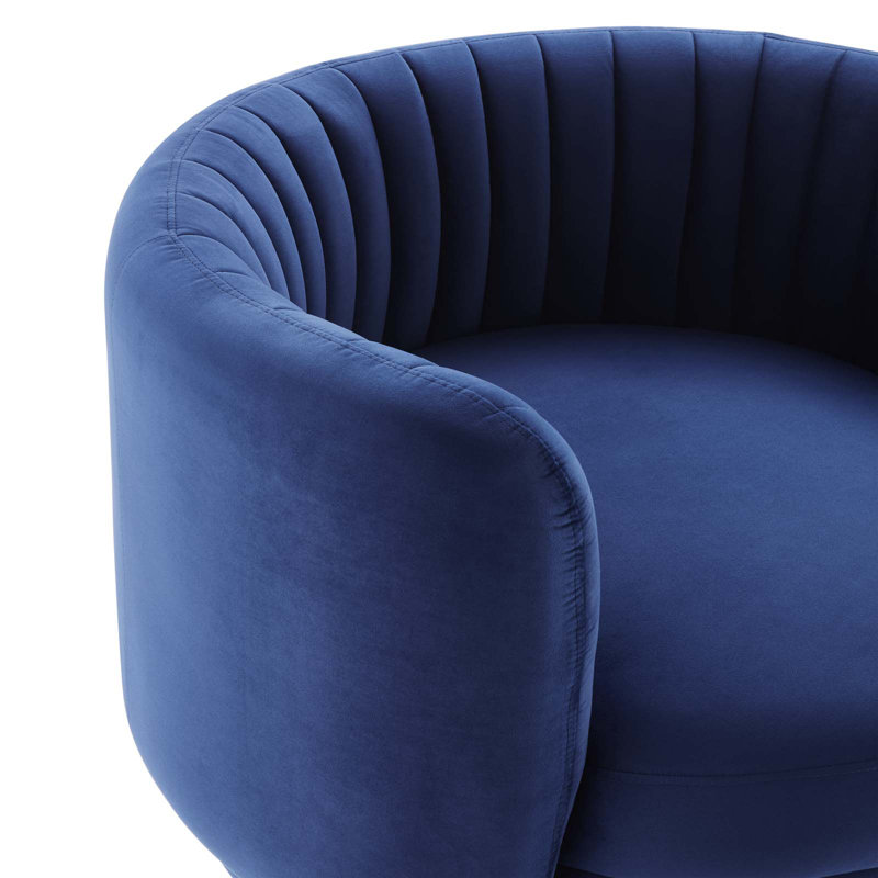 Gold Navy Velvet Swivel Accent Chair with Wood Base