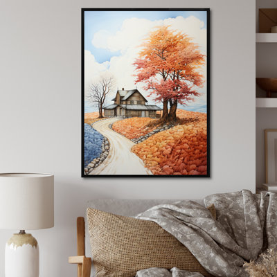 «Farmhouse Seasons Pointillism I - Landscape & Nature», reproduction sur toile