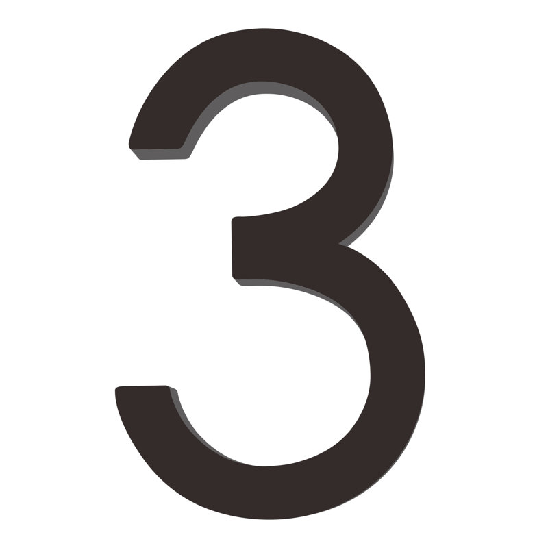 6'' Modern Floating Acrylic House Numbers, 3, Black