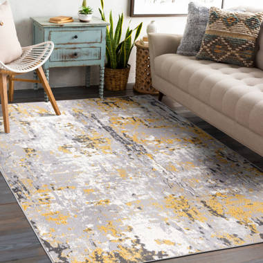 Highlawn Damask Indoor / Outdoor Area Rug in Yellow/Black/White Andover Mills Rug Size: Rectangle 7'9 x 10'6