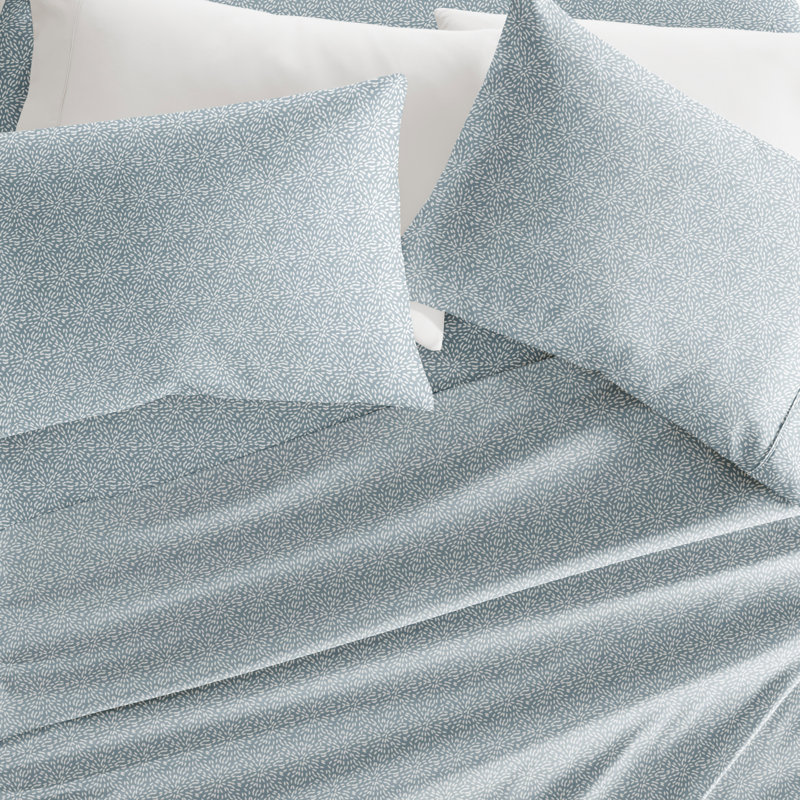 Twin Blue Floral Microfiber Contour Sheet Set
