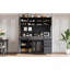 Armoire Buffet autoportant de 63 po de largeur avec huche, grand rangement pour bar à café avec 6 tiroirs, 5 armoires avec tablettes réglables, panneau perforé, porte-serviettes, prise de courant, noir-904845933