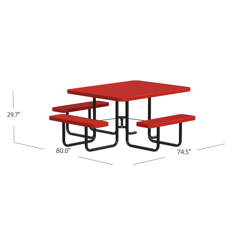 Leisure Craft 46" Square ADA Accessible Outdoor Picnic Table with 3 Bench Seats, Red