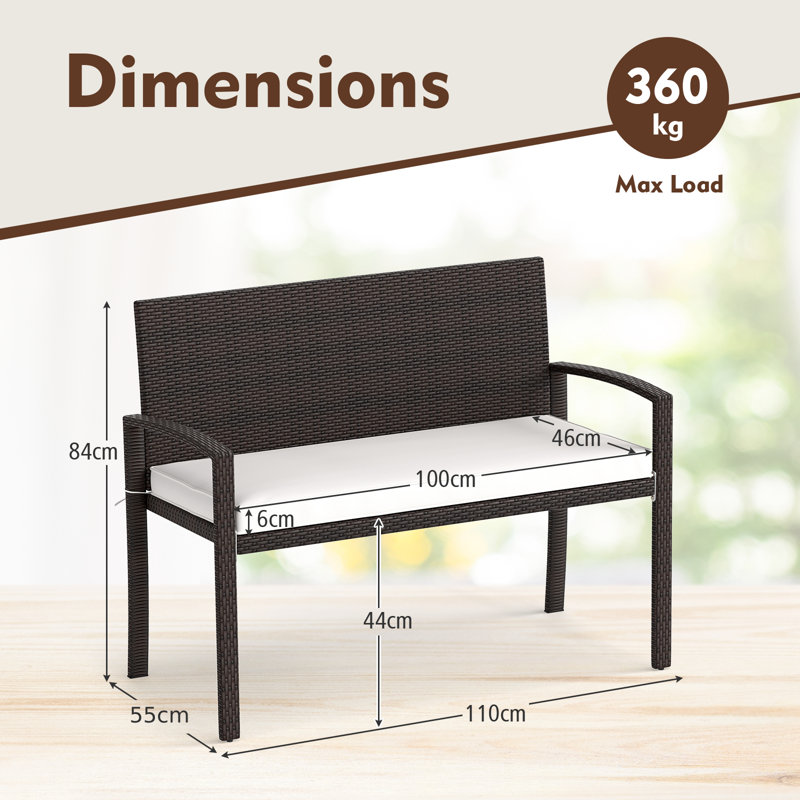 Rattan Garden Bench, White