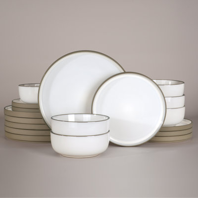 18 Pieces Stoneware Dinnerware Set, Plates And Bowls Set For 6