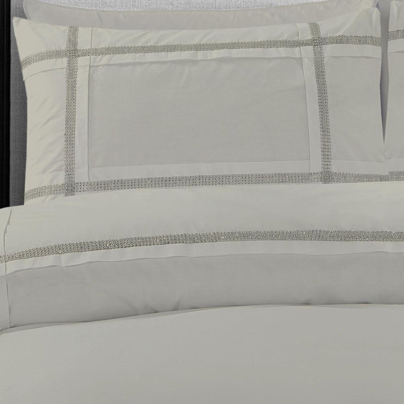 Eva Lace Embellished Duvet Cover Set, King, Silver
