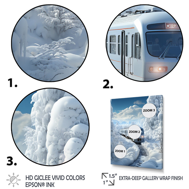 «Christmas Snow Train Journey II - Train», art mural, Cadre simple noir, H 32 po x l 16 po x P 1 po