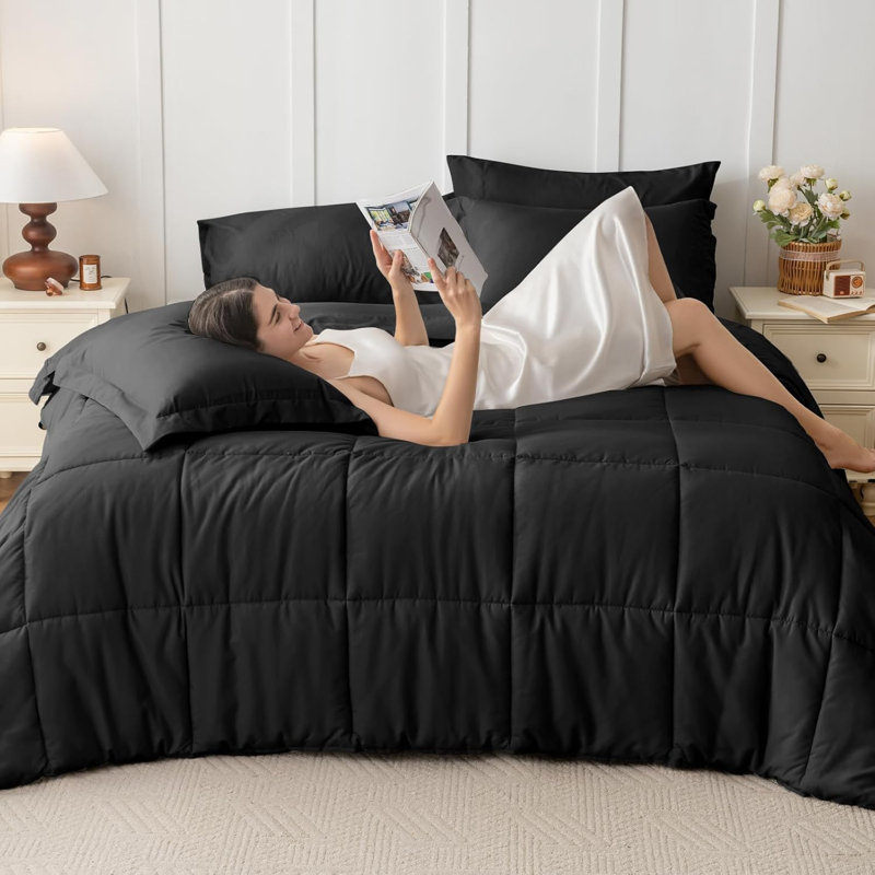 Ensemble d'édredon pour grand lit, ensembles d'édredon pour grand lit ultra doux, Noir