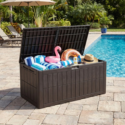 Coffre de terrasse en résine résistant aux intempéries 110 gallons avec serrure Edrosie Inc, brun foncé