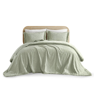 Elegant Sage King Bedding Set, Polyester Cotton Blend, Cozy Cottage Style