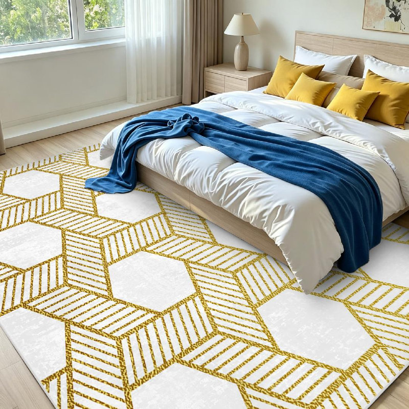Tapis intérieur doré à motif géométrique sans couture lavable à la machine, Rectangle 71 po x 98 po