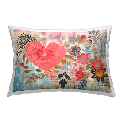 Playful Heart & Flowers Decorative Printed Throw Pillow Design by LSR Design Studio