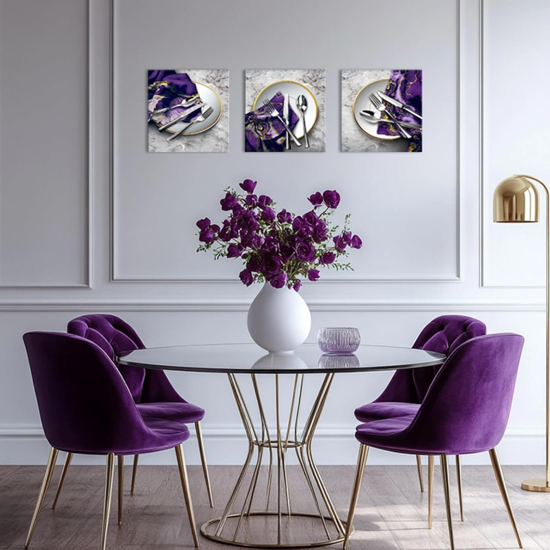 Paquet de 3 impressions sur toile en marbre mauve, 16 x 16 po