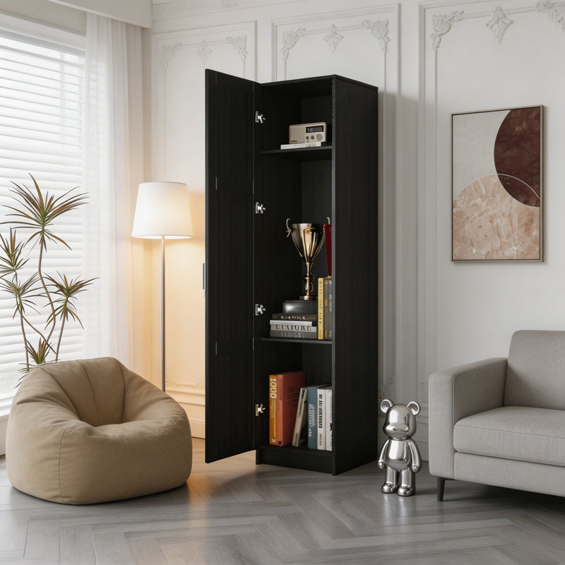 Slim Tall Cabinet Wall Mounted Storage Cabinet for Apartment Home Office, Black