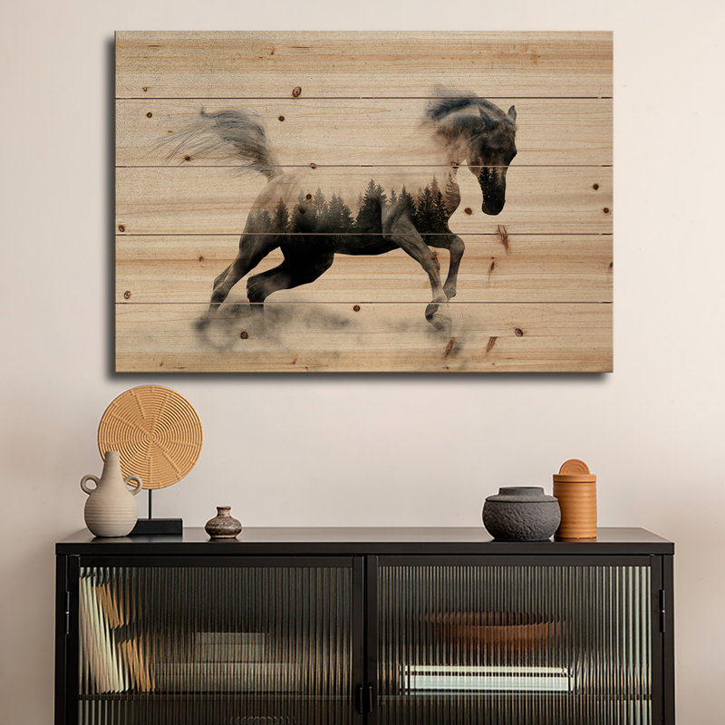 Reproduction d'art mural en bois - Hest I par Andreas Lie, H 26 po x l 40 po
