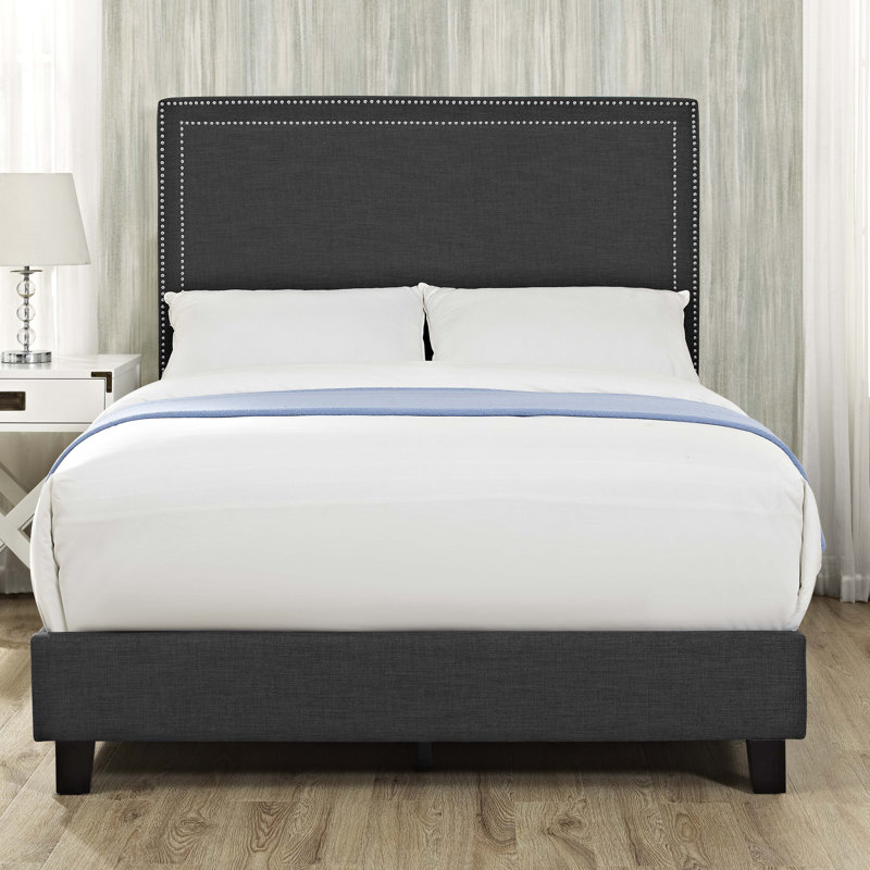 Sexton Upholstered Platform Bed, Charcoal Linen, Queen