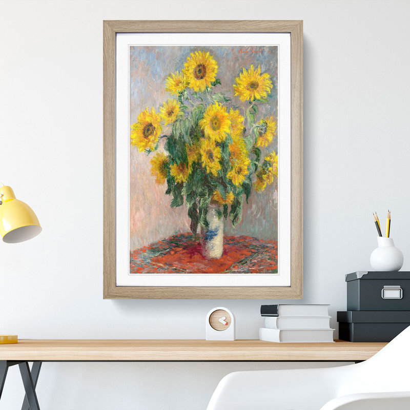 Bouquet of Sunflowers by Claude Monet - Picture Frame Painting, Oak, 48cm H x 36cm W x 2cm D