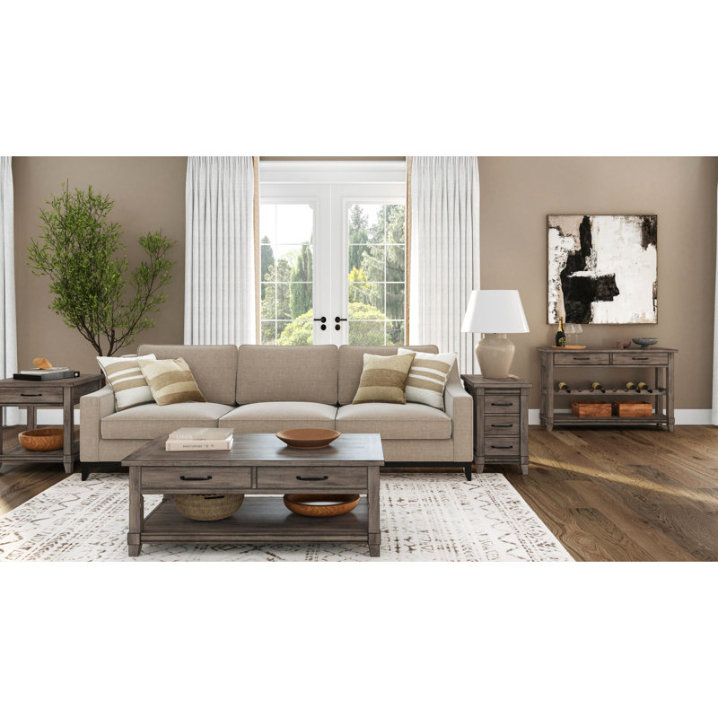 Console en bois massif gris avec support pour bouteilles de vin 48,69 po Large rangement rustique
