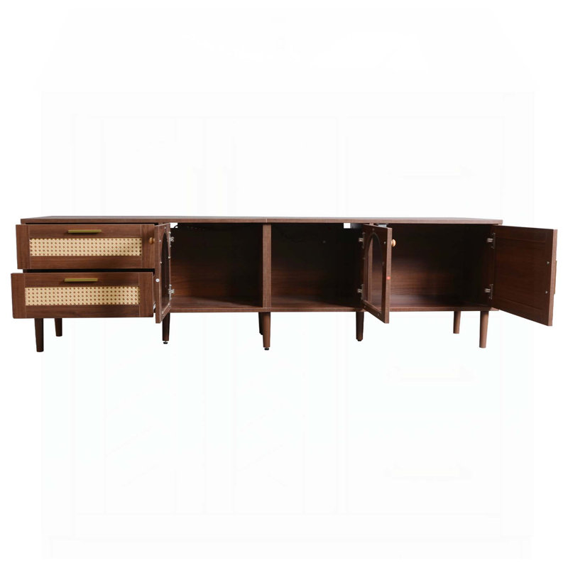 Multifunctional Rattan - inspired TV Stand with Ample Storage, LED Light, and Sturdy Construction for Home Entertainment