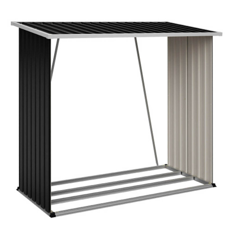 62 cu. Pi. Remise de rangement pour l'extérieur en bois avec cadre de plancher surélevé, toit incliné et façade ouverte, noir