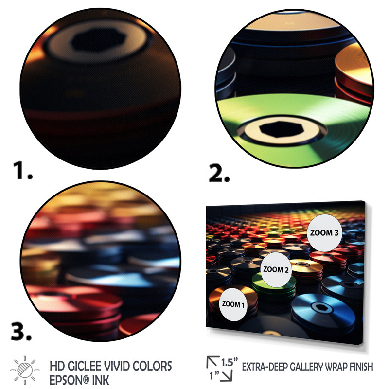 Disques vue I sur toile, H 30 po x l 40 po x P 1,5 po, Cadre flottant noir