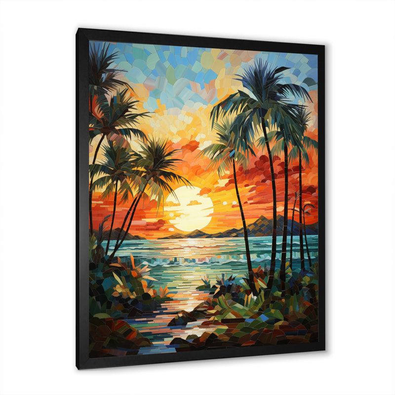 «Trewet Orange Palm Trees Mosaic III», art mural palmiers, impression sur toile encadrée, Cadre simple noir