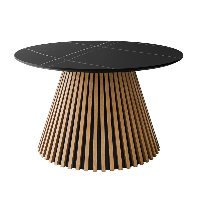 Pedestal Coffee Table, Black Fake Marble, Marble