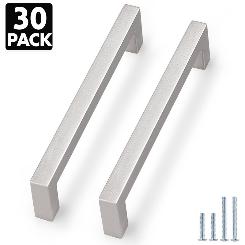 Stainless Steel Square Kitchen 5" Center to Center Bar Pull Multipack, Brushed Stainless Steel
