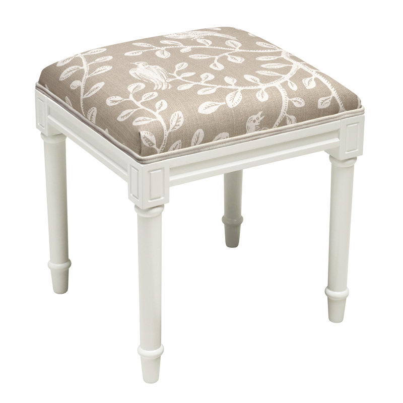 Solid Wood Accent Stool, White/Light Taupe
