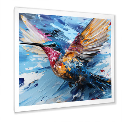 «Blue Fluttering Hummingbird Skies I», art mural colibri